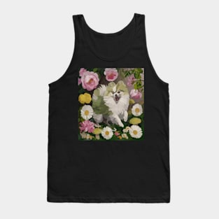 watercolor flowers surrounding a wild Pomeranian Tank Top